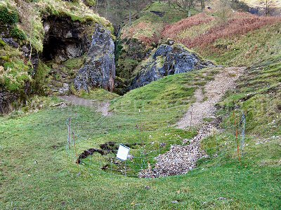 Odin Cave and the new collapse that has been fenced off by the National Trust