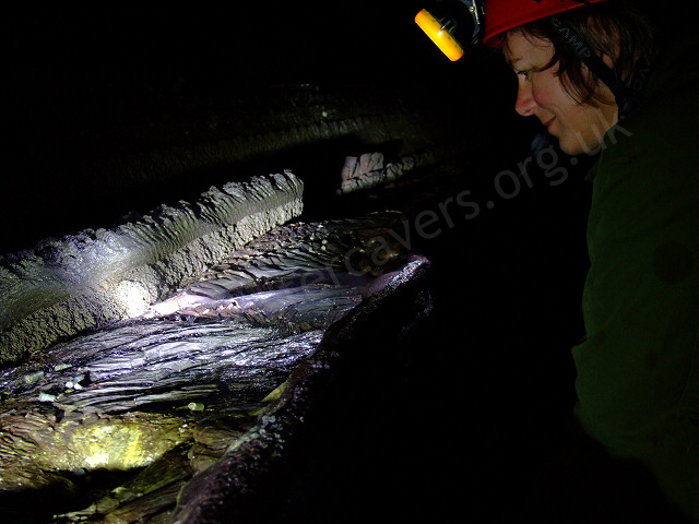 Lava benching in a lava cave in Hawaii