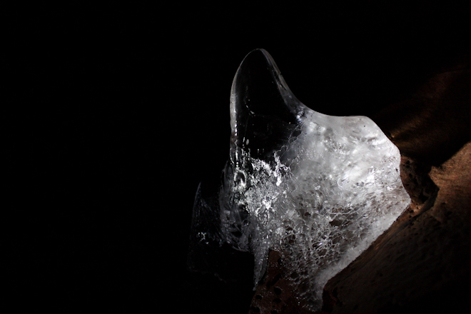 Ice "stalagmite" in Icelandic lava tube