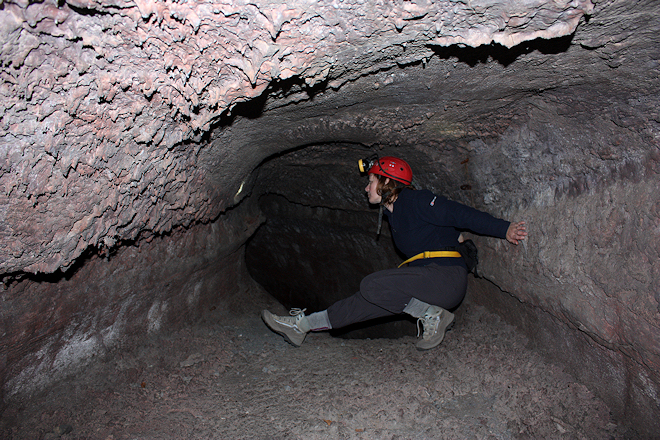 Inside the small skylight entrance to Grotta dei Trei Livelli