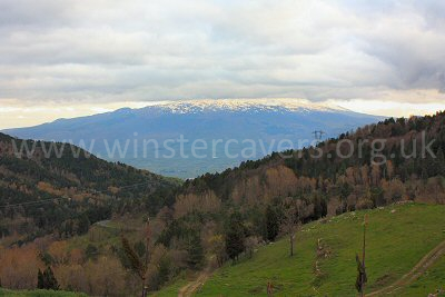 Mount Etna coyly hides behind the clouds - the view from Agriturismo Il Noceto, Nebrodi, Sicily