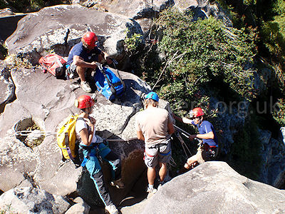 Getting ready to start the descent of the Grande Ravine, Ile de la Reunion, September 2009