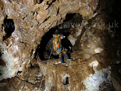 Descending the second pitch of Lathkill Head Top Entrance into the Waiting Room