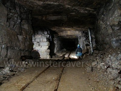 Looking up the steep main incline of Pretoria Chert Mine towards the entrance