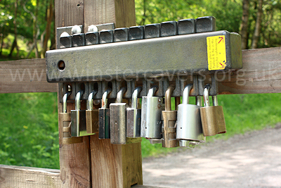The ingenious lock on the forestry track gate allows access for any one keyholder.